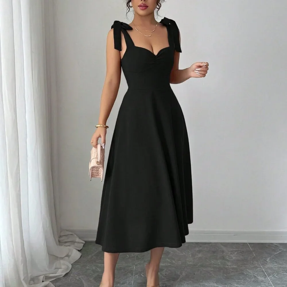 Black Elegant Women's Romantic A-Line Sleeveless Dress